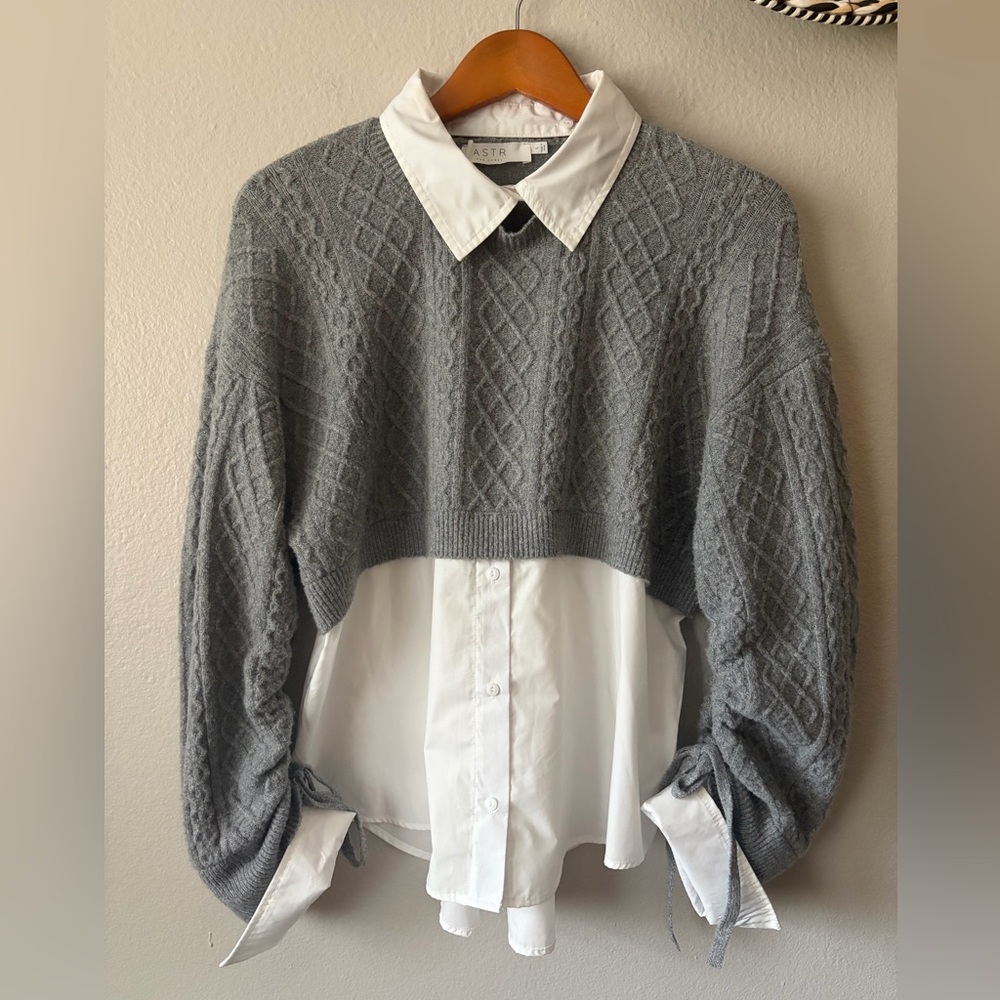 Astr The Label Carol Mixed Media Sweater Cable Knit Button Down Women’s Small